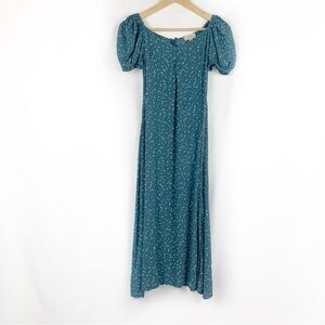 LOFT Teal and White Patterned Midi Dress